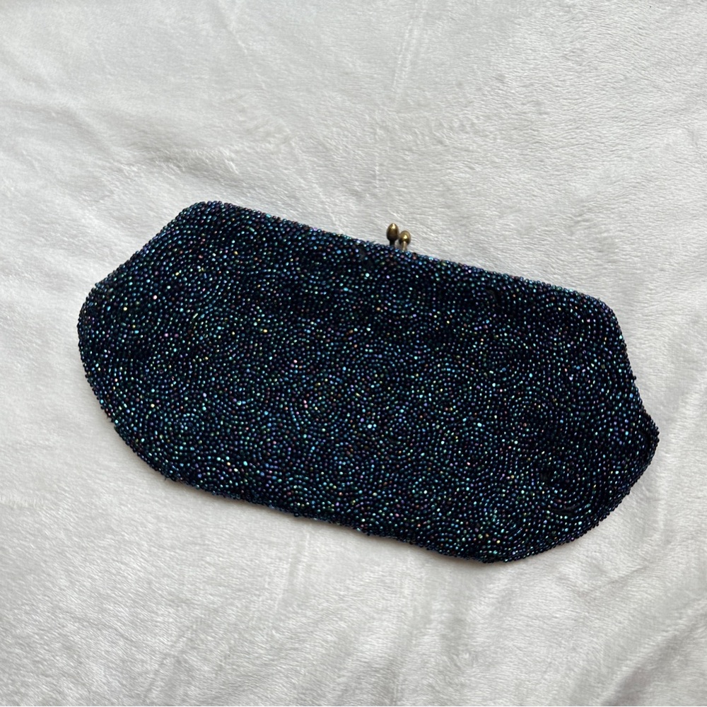 VINTAGE Navy Blue Beaded Clutch